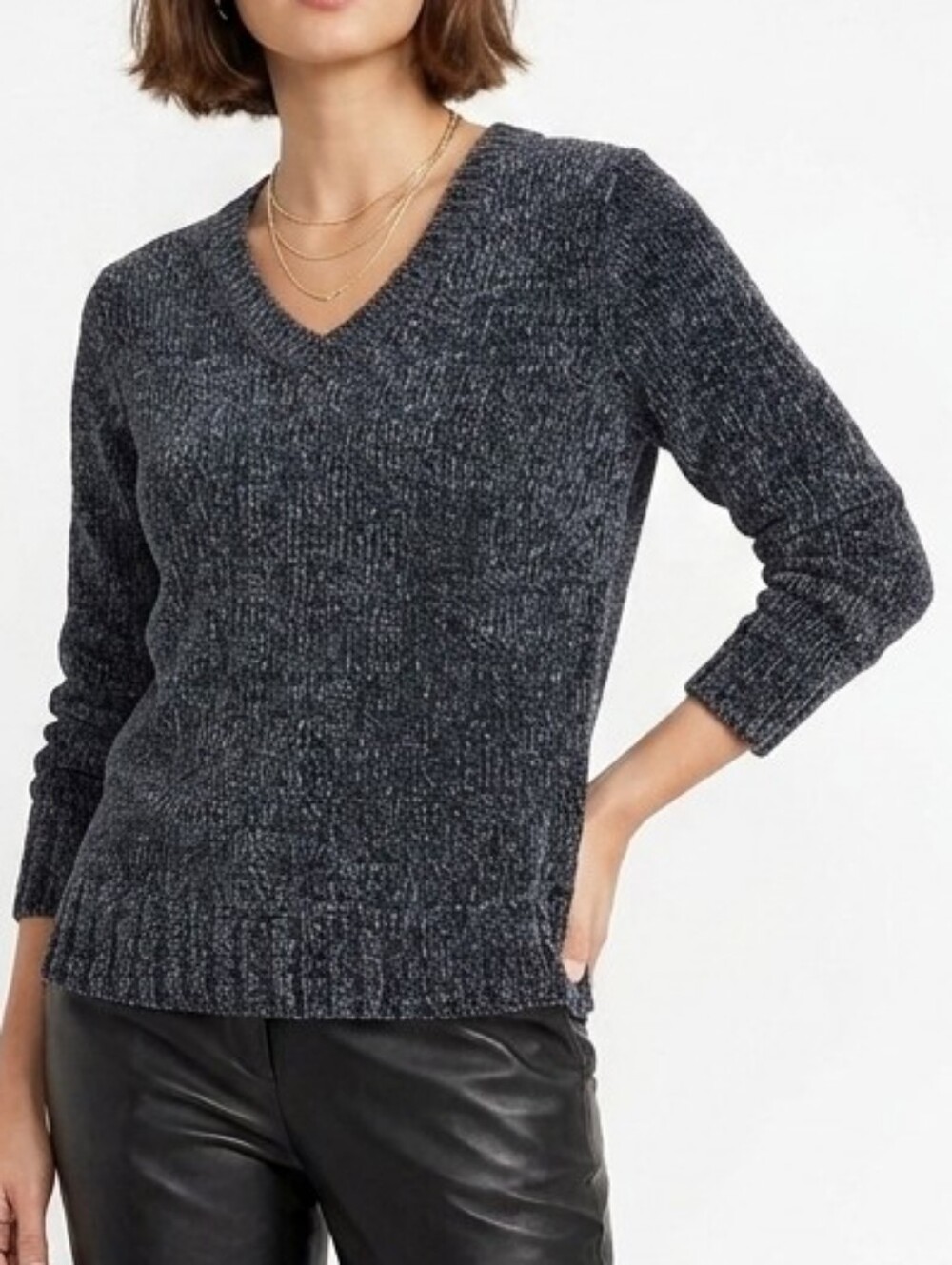 Orvis Dark Navy V-Neck Chenille Sweater Medium